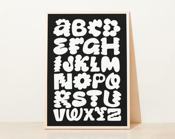 Sensory Alphabet Print: Black and White Nursery Art