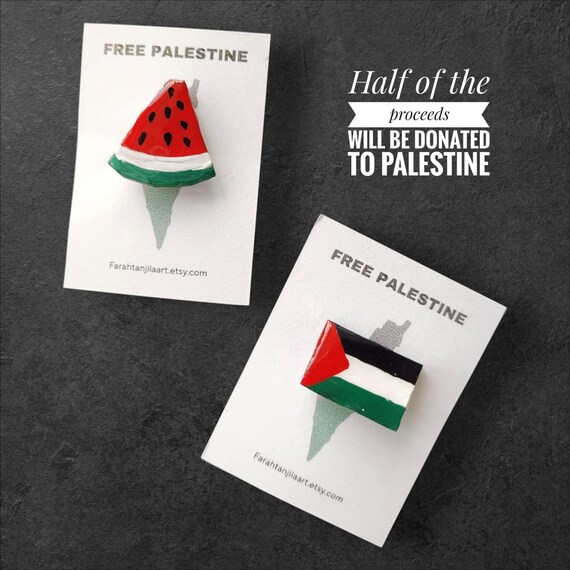 Free Palestine Lapel Pin, Watermelon Solidarity Badge, Palestinian Flag Brooch, Pro-Palestine Pin, Support Gaza Accessory