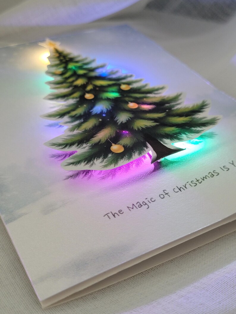 Personalised Light Up Christmas Card: LED Light Up Tree, Custom Luxury Holiday Greeting, Xmas keepsake gift