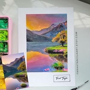 Paesaggio guazzo personalizzato, foto in pittura, illustrazione di opere d'arte naturalistiche colorate, ricordo commemorativo, dipinto di paesaggio personalizzato da foto