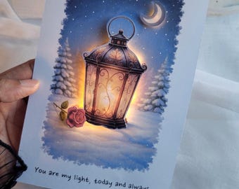 Tarjeta de felicitación de lujo personalizada con luz LED, regalo de San Valentín y aniversario hecho a mano, regalo romántico único.