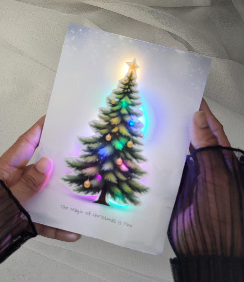 Personalised Light Up Christmas Card: LED Light Up Tree, Custom Luxury Holiday Greeting, Xmas keepsake gift