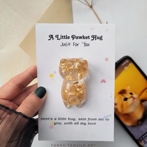 Abbraccio tascabile con gatto, portachiavi magnetico per gattini e biglietto di auguri con ciondolo per animali domestici, regalo di conforto per mamme gatte, biglietto scintillante unico