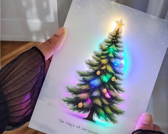 Tarjeta navideña iluminada personalizada: árbol iluminado con LED, saludo navideño de lujo personalizado, regalo de recuerdo de Navidad