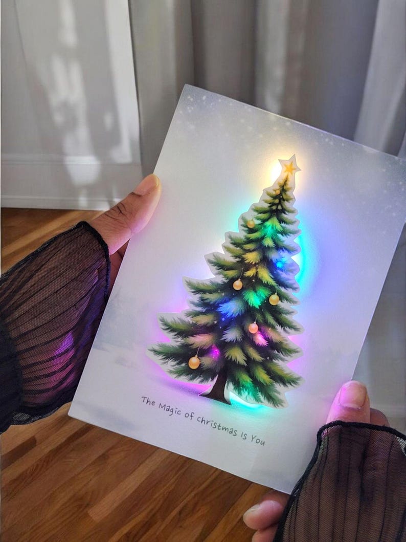 Personalised Light Up Christmas Card: LED Light Up Tree, Custom Luxury Holiday Greeting, Xmas keepsake gift