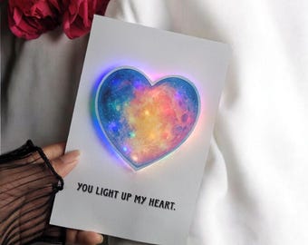 Tarjeta de San Valentín personalizada con luz LED, tarjeta de amor con forma de corazón, regalo romántico de San Valentín de lujo, tarjeta con mensaje personalizado para él o ella.