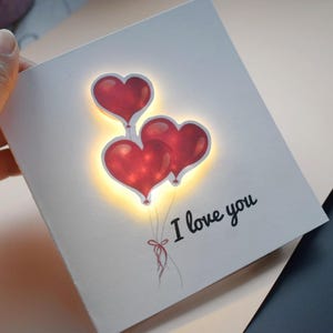 Liefdeskaart voor vrouw, jubileum LED-kaart oplichten, ik hou van je Handgemaakt cadeau voor vriendin/vriend/echtgenoot Luxe wenskaart