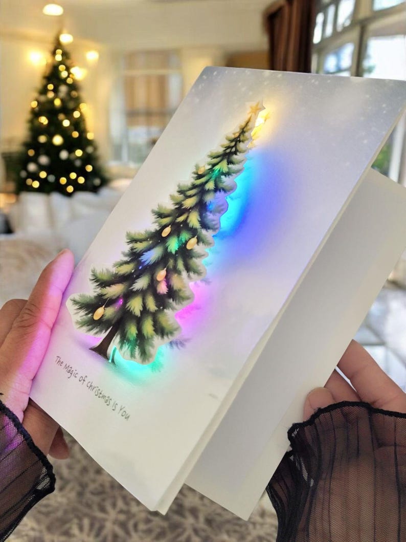 Personalised Light Up Christmas Card: LED Light Up Tree, Custom Luxury Holiday Greeting, Xmas keepsake gift