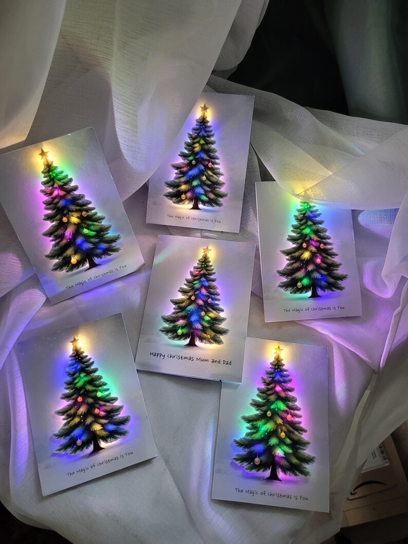 Personalised Light Up Christmas Card: LED Light Up Tree, Custom Luxury Holiday Greeting, Xmas keepsake gift