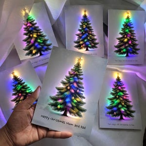 Personalised Light Up Christmas Card: LED Light Up Tree, Custom Luxury Holiday Greeting, Xmas keepsake gift