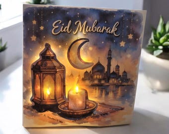 Tarjeta iluminada de Eid Mubarak, recuerdo de Ramadán con LED, regalo islámico hecho a mano, recuerdo de Ramadán