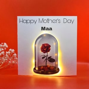 Mother's Day Light Up LED Card Eternal Rose Custom Handmade birthday Gift For Wife/Girlfriend/Mom. Personalised Name Card Red Rose In Glass