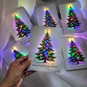 Personalised Light Up Christmas Card: LED Light Up Tree, Custom Luxury Holiday Greeting, Xmas keepsake gift