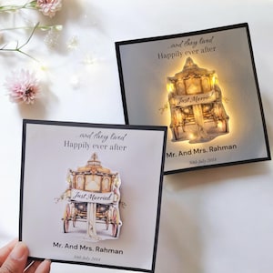 Personalised LED Light Up Wedding Card, Handmade Carriage Card, Fairytale Marriage Gift, Romantic Fairycore Keepsake, Ever After Card