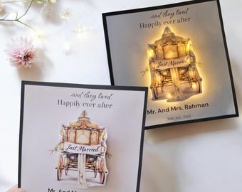 Tarjeta de boda personalizada con luz LED / Recuerdo de felicitación iluminado personalizado, regalo para novios, tarjeta de boda hecha a mano