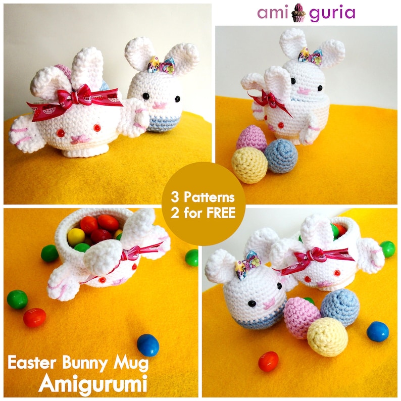 Easter Bunny Mug Amigurumi PDF Bunny and Eggs FREE pattern included image 1