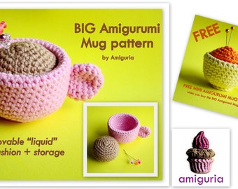 Big Amigurumi Mug PDF pattern by Amiguria - FREE Mini Mug PDF pattern included