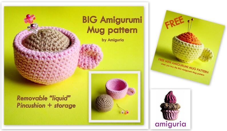 Big Amigurumi Mug PDF pattern by Amiguria FREE Mini Mug PDF pattern included image 1