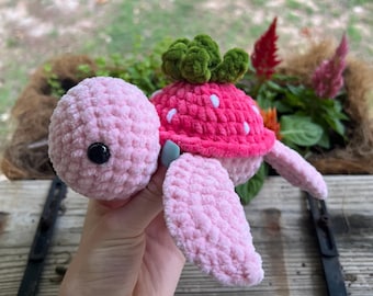 Crochet Strawberry Turtle Plush - Customizable Colors