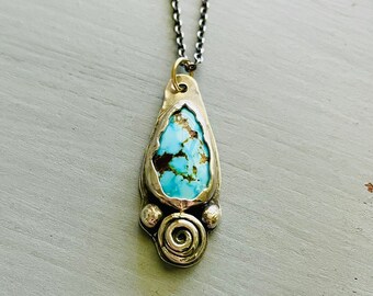 desert rose Kingman turquoise necklace . sterling silver turquoise necklace by peacesofindigo