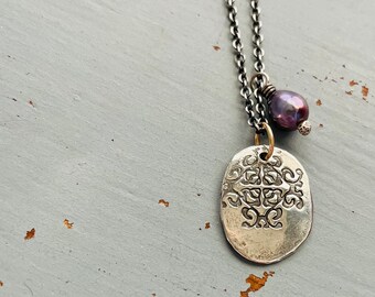sterling silver love charm necklace with purple pearl by peacesofindigo