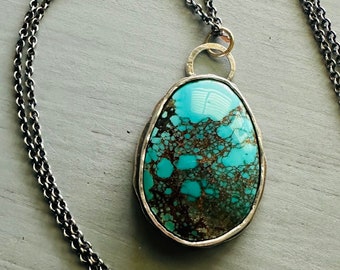 Sierra Nevada turquoise necklace with sterling silver crescent moon detail by peacesofindigo