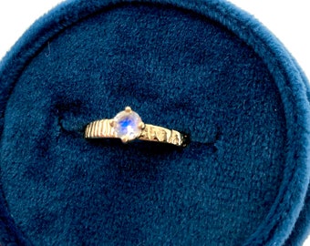 handmade 14k gold rainbow moonstone engagement ring . simple engagement ring by peaces of indigo . ready to ship size 5.5