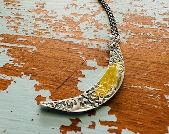 crescent moon pendant necklace . engraved love necklace . talisman jewelry by peacesofindigo