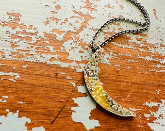 sterling silver crescent moon charm necklace with 23k gold by peacesofindigo