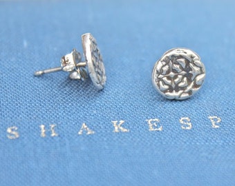 sterling silver stud post earrings . small sterling silver earrings . tiny flower tudor rose earrings . ready to ship