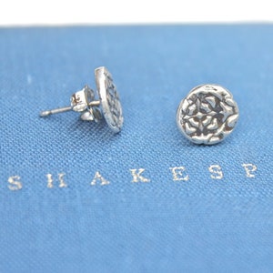 sterling silver stud post earrings . small sterling silver earrings . tiny flower tudor rose earrings . ready to ship image 1
