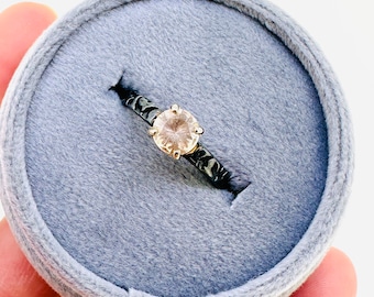 champagne Oregon sunstone engagement ring with engraved vine band . handcrafted unique engagement ring . ready to ship size 7.5