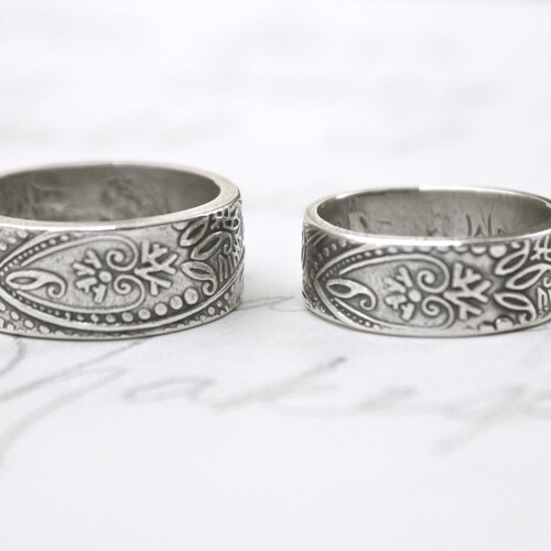 Bohemian Paisley Engraved Wedding Band Ring Set . Wide Wedding - Etsy