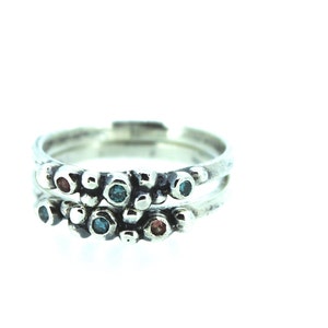 bohemian diamond and sapphire engagement ring . unique engagement ring . sterling stacking ring . ready to ship size 8.5 image 2