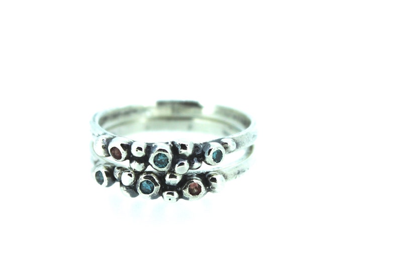 bohemian diamond and sapphire engagement ring . unique engagement ring . sterling stacking ring . ready to ship size 8.5 image 2