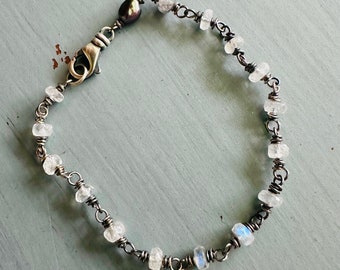 solstice bracelet . rainbow moonstone and peacock pearl bracelet by peacesofindigo . ready to ship gift for her