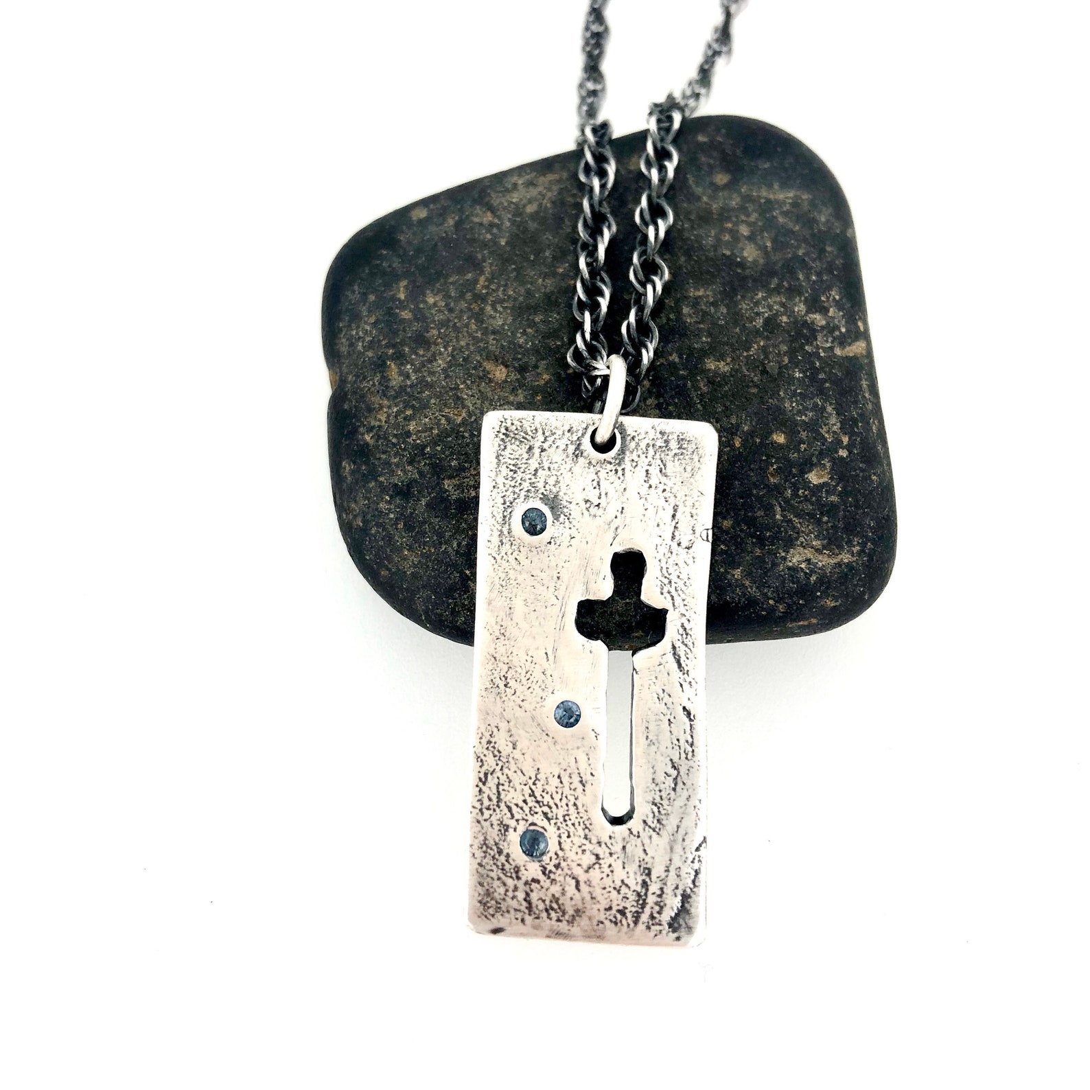 Sterling silver dog tag style necklace . cross cutout necklace Etsy
