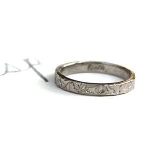 3mm engraved vine wedding band . 14k gold secret message ring