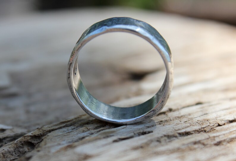 Wide mens wedding ring band . rustic silver river rock ...