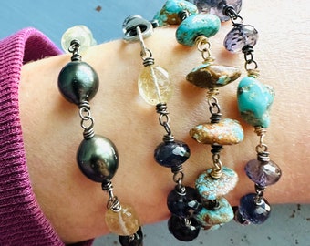 chunky Tahitian pearl and gemstone bracelet by peacesofindigo . ready to ship gift for her