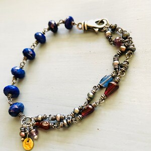 Bohemian Lapis and Gemstone Charm Bracelet . Double Strand Layered ...