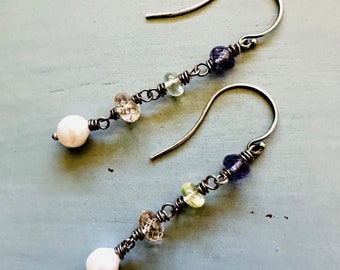 ioite prehnite imperial topaz and baroque pearl dangle earrings by peacesofindigo