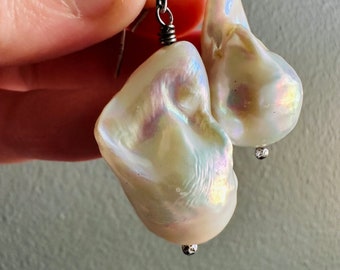 huge AAA baroque pearl and sterling silver dangle earrings by peacesofindigo