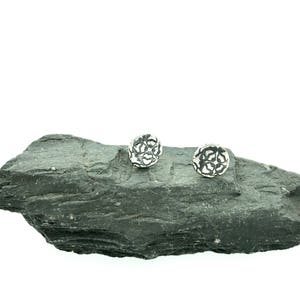 sterling silver stud post earrings . small sterling silver earrings . tiny flower tudor rose earrings . ready to ship image 4