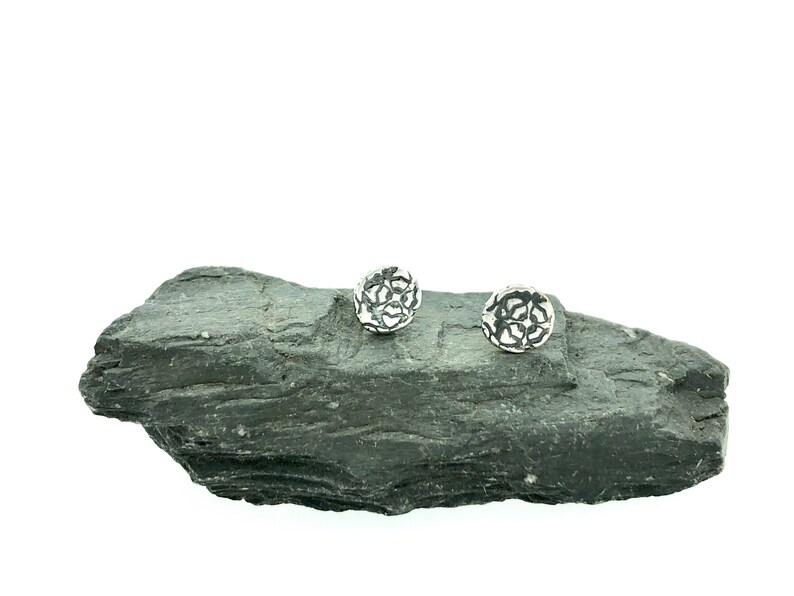 sterling silver stud post earrings . small sterling silver earrings . tiny flower tudor rose earrings . ready to ship image 4