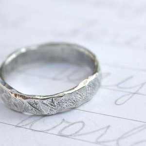 rustic sterling silver wedding band ring . river rock wedding ring with inscription image 3