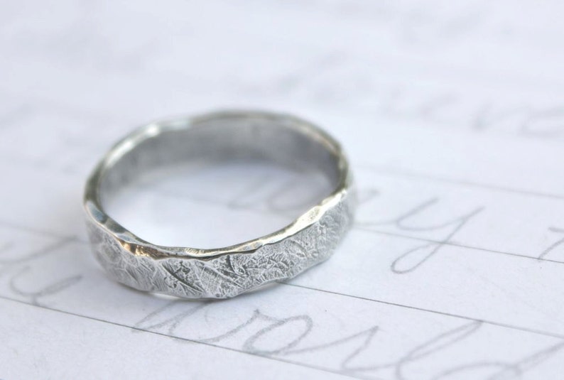 rustic sterling silver wedding band ring . river rock wedding ring with inscription image 3