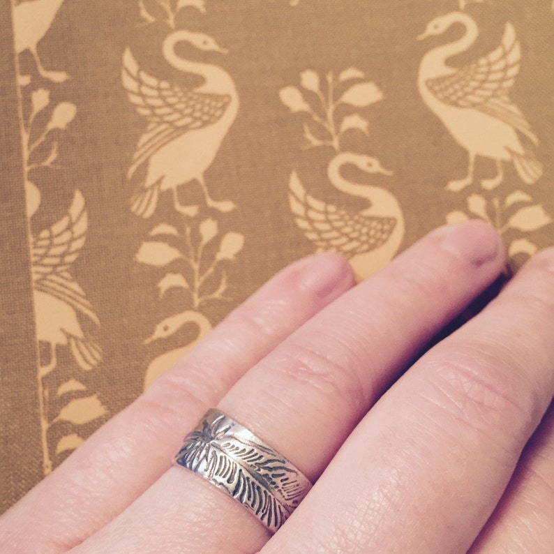 boho feather inspirational quote ring . sterling silver she walks in beauty secret message ring . ready to ship size 4 5 6 7 image 3