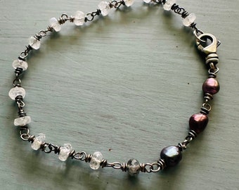 solstice bracelet . peacock pearl and rainbow moonstone bracelet by peacesofindigo . ready to ship gift for her