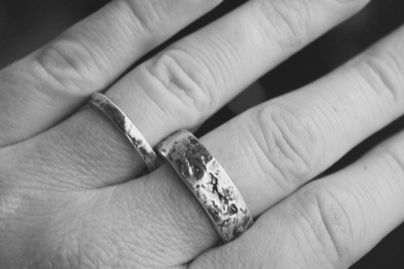 rustic sterling silver wedding band ring . river rock wedding ring with inscription image 7